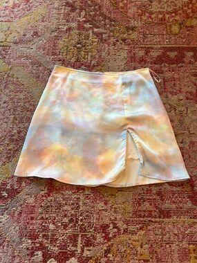 Skylar + Madison Pastel Tie-Dye Satin Mini Skirt with Front Slit